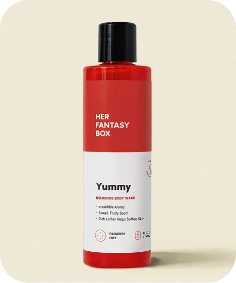 Her Fantasy Box Yummy delicious body wash with sweet fruity scent and rich lather to soften skin
