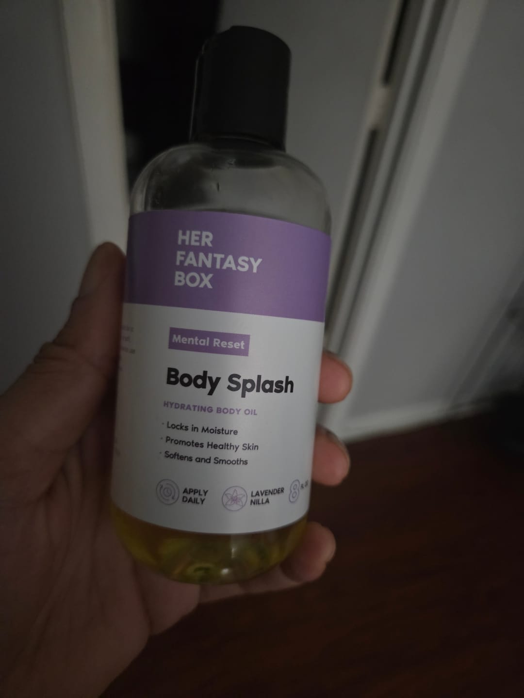 Customer photo review of Body Splash - Skin Smoothing Body Oil (Mental Reset – Lavender & Vanilla CALMING SPA SCENT)